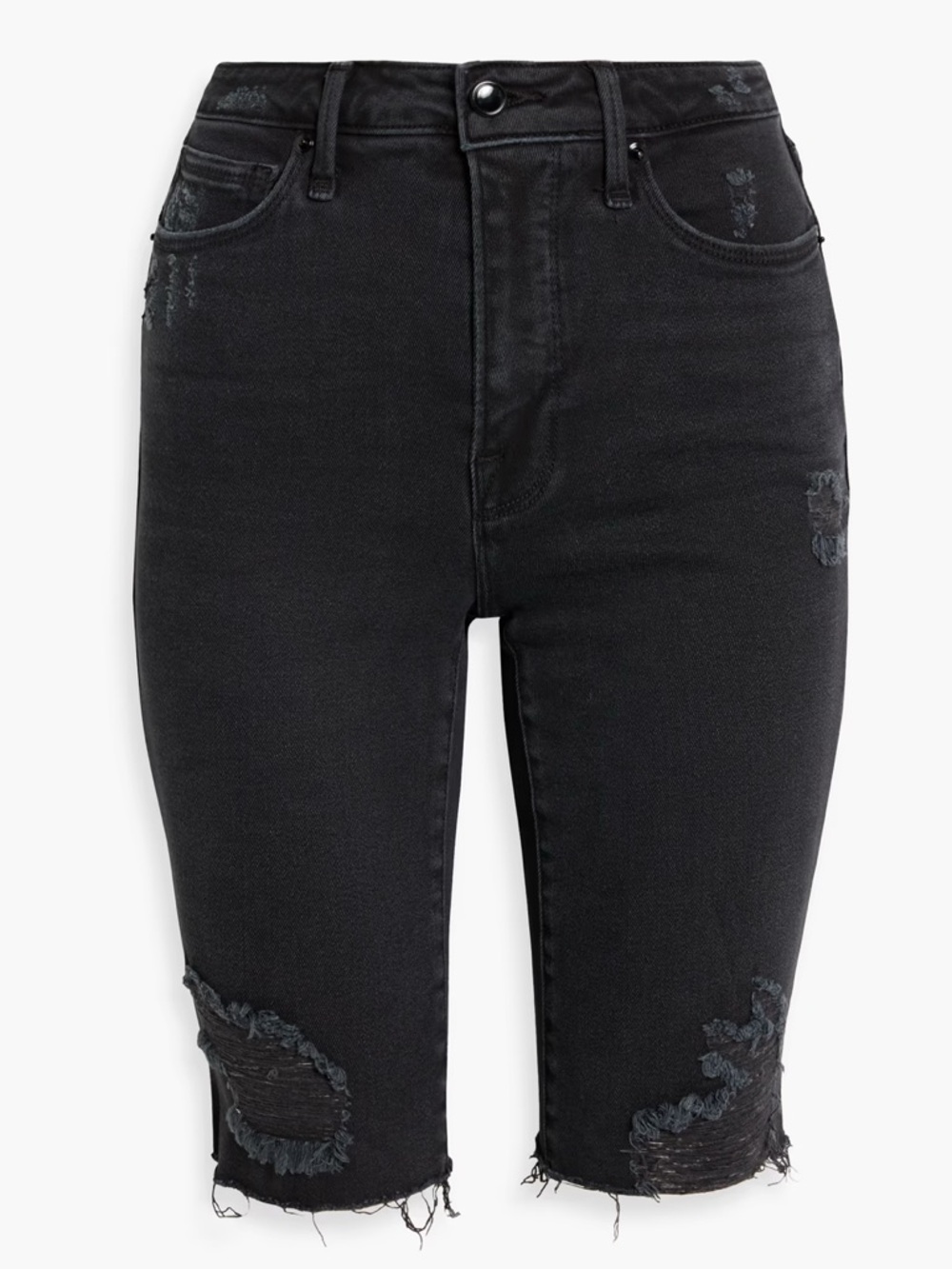 GOOD AMERICAN Good Bermuda Raw Hem Distressed Denim Shorts Black088 24 NEW NWT - Picture 5 of 13